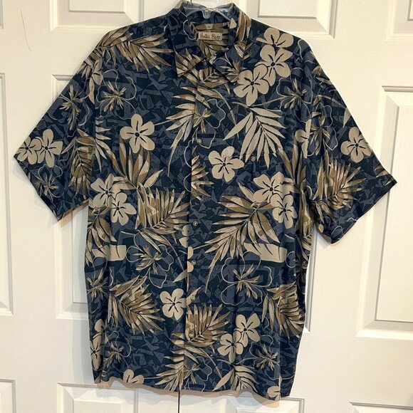 Hollis River Men's Tropical Button Down Short Sleeve Shirt Blue XLT TALL - Picture 1 of 8